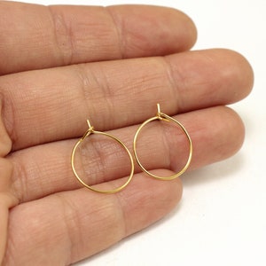 6 pcs Circle Earring Hooks, 15mm Round Shiny Gold Plated Brass Earring Components / EF-G09