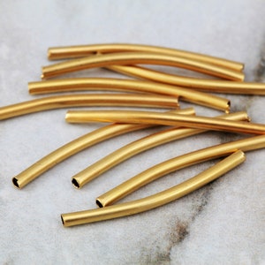 Gold Plated Curved Tube Bar, 24mm Brass Tube Bar Charm 10 pcs / GPY-435
