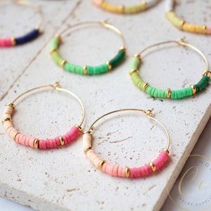 Dainty Heishi Beaded Hoop Earrings, Gold Hoop Beaded Earrings / Please ask for wholesale prices / HBE301