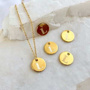 2 pcs Gold Plated Initial Pendants, 10mm Round Brass Letter L Charm / GPL-7L