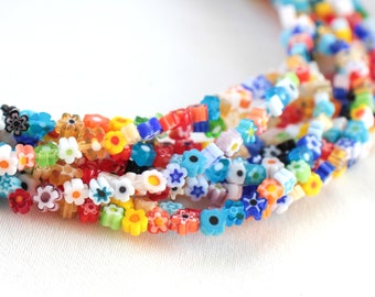 4mm Flower Murano Style Glass Bead, Flat Flower Shape Millefiori Beads / GBFM-4
