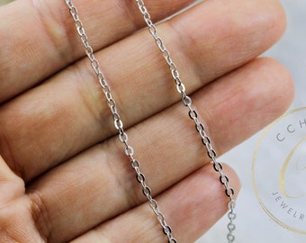 Rodiumpläterad kabelkedja, 1,3 mm mässingslödd smyckeskedja / CHN-R17