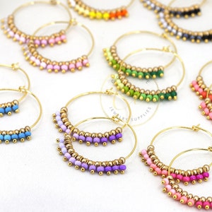 Multicolor Gold Hoop Seed Bead Ohrringe, Einzigartige Perlenohrringe / Bitte fragen Sie nach Großhandelspreisen / SBE103
