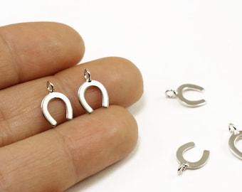 Rhodium Plated Horseshoe Pendant, 11mm Brass Metal Tiny Horseshoe Pendant Charm 10 pcs / GPB-04b