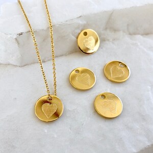 2 pcs Gold Plated Heart Pendants, 10mm Round Brass Letter Heart Charm / GPL-7HRT