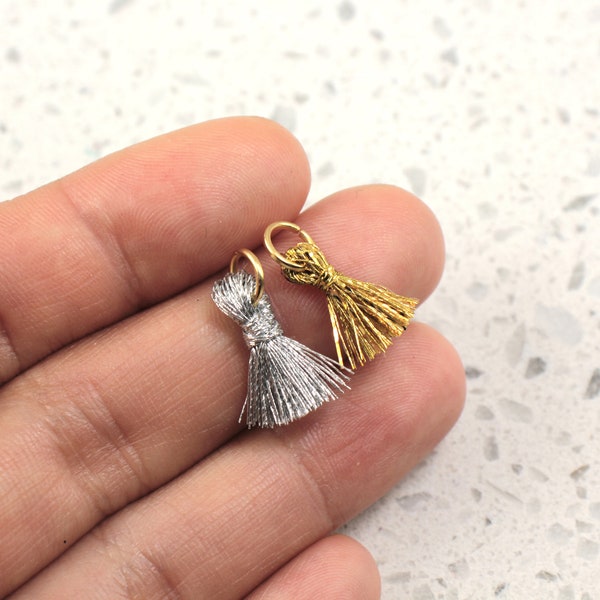 Gold and Silver Mini Tassels, 1.5cm Boho Earring Tassel with Jump Ring 10 pcs / T15JR