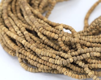 Cuentas de coco heishi de 4 mm, cuentas de madera redonda natural, 1 hebra