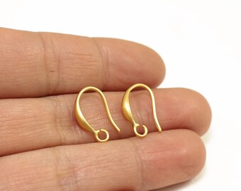 4 pcs Earring Hooks, 15mm Matte Gold Plated Brass Earring Components / EF-M04