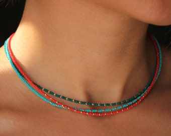 Dainty Seed Bead Choker, Minimalist Beaded Necklace / Please ask for wholesale prices / SBN-01