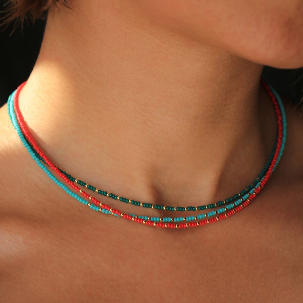 Dainty Seed Bead Choker, Minimalist Beaded Necklace / Please ask for wholesale prices / SBN-01