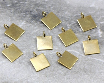 Gold Plated Square Pendant, 12mm Brass Metal Tiny Square Pendant Charm 10 pcs / GPB-17