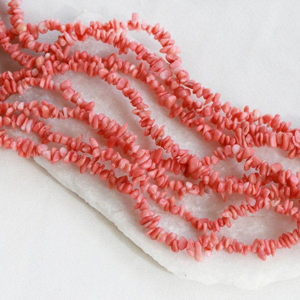 5 x 7 mm petites perles de couleur corail rose, 1 rang 16 po. / CRL-P04