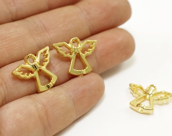 14mm Angel Charms, Shiny Gold Plated Metal Charms 5 pcs / GPY-216