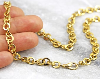 Finished Necklace Chain, Gold Plated Chunky 6mm Cable Chain 14" 16" 18" 20" 24" 30" 34" / CHNF-G12