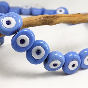 25mm Denim Blue Evil Eye Bead, Handmade Lampwork Glass Evil Eye Bead 5 pcs / GBLE-08