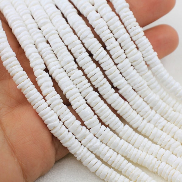 6mm 8mm Matte Natural Shell Heishi Beads, White Irregular Shell Disc Beads 1 Strand 16" Inches / SHM6-17-18