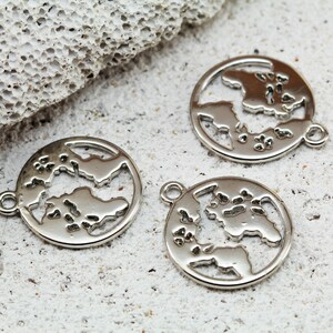 Rhodinierter Weltkarte Anhänger, 21mm Metall Weltkugel Anhänger 2 Stück / GPY-529b