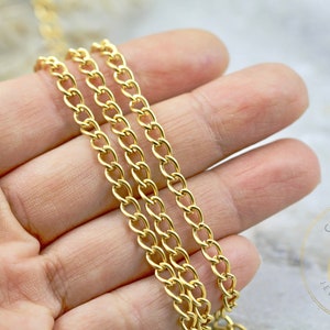 Gold Plated Curb Chain, 4mm Iron Metal Jewelry Extender Chain, 1mm Thick Chain 1 Meter / CHN-G24