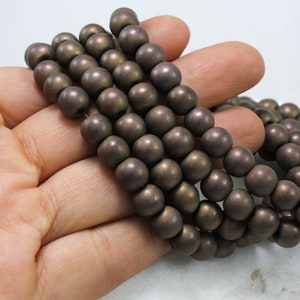 8mm Round Hematite Beads, 1 Strand 55 pcs, Matte Bronze Loose Round Gemstone / HBY-033