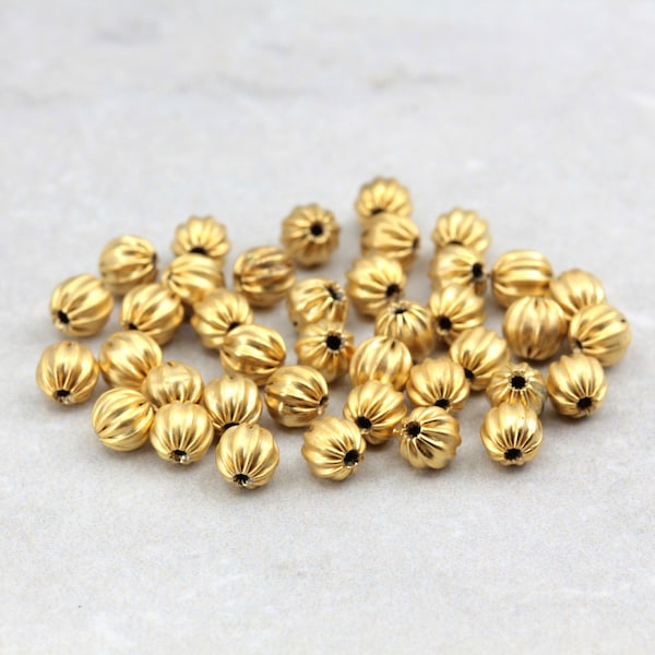 3mm 4mm Gold Plated Round Spacer Bead, Brass Fluted Pumpkin Round Bead 25 pcs / GPS-029-030