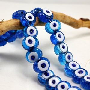 15mm Blue Evil Eye Bead, Handmade Lampwork Glass Evil Eye Bead 5 pcs / GBSE-13