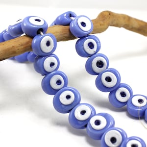 15mm Denim Blue Evil Eye Bead, Handmade Lampwork Glass Evil Eye Bead 5 pcs / GBSE-12