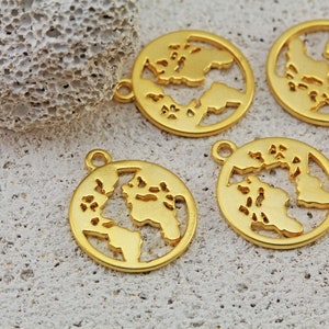 Vergoldete Weltkarte Anhänger, 21mm Metall Weltkugel Anhänger 2 Stück / GPY-529