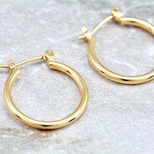 2 pcs Circle Earring Hoops, 20mm Round Shiny Gold Plated Brass Earring Components / EF-G12