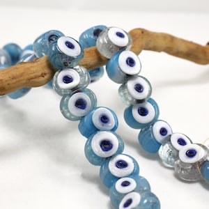 15mm Ice Blue Evil Eye Bead, Handmade Lampwork Glass Evil Eye Bead 5 pcs / GBSE-14
