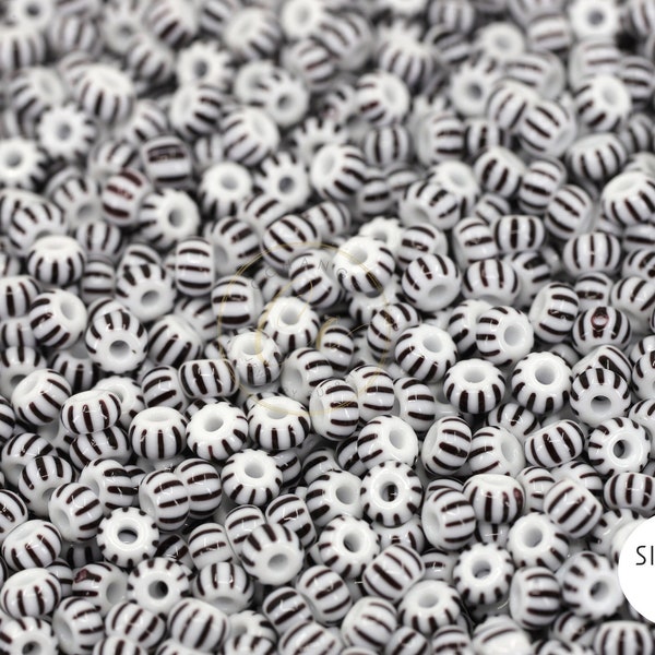 Black-White Striped Seed Beads, 8/0 (3mm) Czech Seed Beads 25 grams / GSB8-P