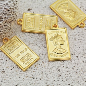 Gold Plated Replica Fine Gold Ingot Bar Pendant, 22mm Metal Queen Elizabeth Pendant 2 pcs / GPY-530
