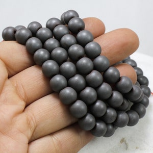 8mm Round Hematite Beads, 1 Strand 55 pcs, Matte Black Loose Round Gemstone / HBY-031