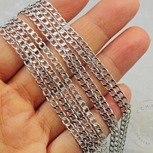 Rhodium Plated Curb Chain, 3mm Soldered Brass Jewelry Chain, 0.5mm Thick Chain 1 Meter / CHN-R01