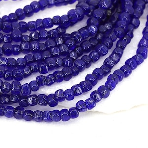 6mm Navy Blue Cube Handmade Lampwork Glass Beads 1 Strand 25 pcs / LGBC6-05