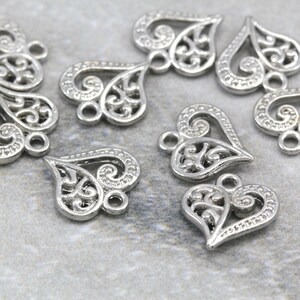 Rhodium Plated Heart Pendant, 14mm Metal Heart Pendant 5 pcs / GPY-477b