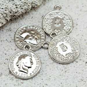 Rhodium Plated Coin Pendant, 21mm Metal Swiss Coin Pendant 2 pcs / GPY-525b