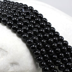 8mm Black Round Glass Beads, Smooth Ball Glass Loose Beads 1 Strand (100 Pcs) / GB8-05