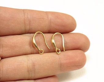 4 pcs Earring Hooks, 15mm Shiny Gold Plated Brass Earring Components / EF-G04