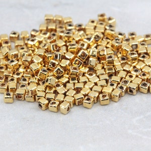 2.5mm Gold Plated Cube Spacer Bead, Plastic Mini Cube Beads 50 pcs / GPS-005