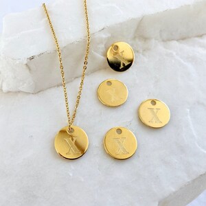 2 pcs Gold Plated Initial Pendants, 10mm Round Brass Letter X Charm / GPL-7X