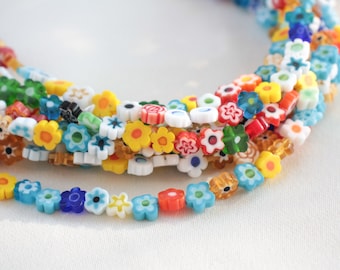 6mm Flower Murano Style Glass Bead, Flat Flower Shape Millefiori Beads / GBFM-5