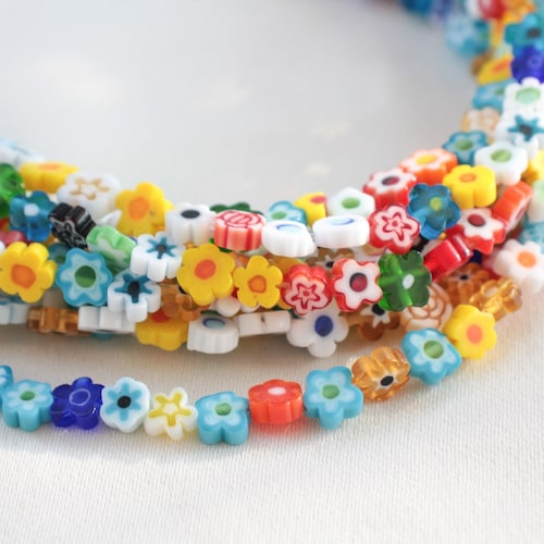 6mm Flower Murano Style Glass Bead Flat Flower Shape Etsy