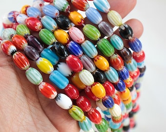 12mm Oval Murano Style Glass Bead, Millefiori Lampwork Murano Bead / GBFM-6