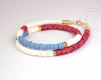 Heishi Disc Bead Surfer Halskette, Gold Akzent Heishi Halskette, Boho Heishi Perlen Halskette / Bitte fragen Sie nach Großhandelsdetails