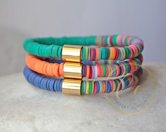 Colorful Heishi Bracelet with Gold Tube, Bohemian Stacking Bracelets / Please ask for wholesale prices / HBB610