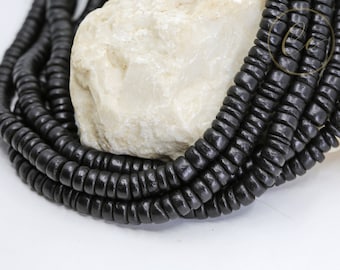 8mm Black Dyed Coconut Beads, Coconut Heishi Rondelle Wood Beads 1 Strand
