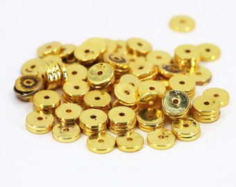 4mm or 6mm Shiny Gold Plated Hematite Rondelle Heishi Disc Beads 25 Pieces / GPY-259