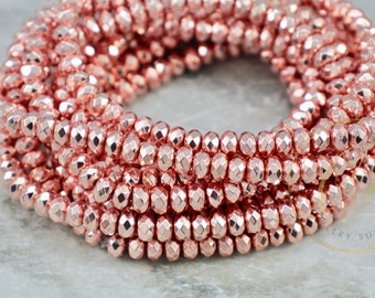 6mm Hematite Beads, Rose Gold Faceted Hematite Bead 1 Strand 100 Beads / HBY-095