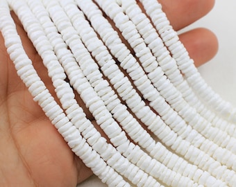 6mm 8mm Matte Natural Shell Heishi Beads, White Irregular Shell Disc Beads 1 Strand 16" Inches / SHM6-17-18