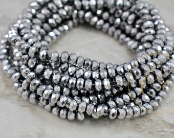 6mm Hematite Beads, Metallic Silver Faceted Hematite Bead 1 Strand 100 Beads / HBY-096